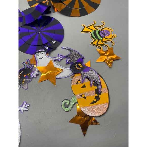 Halloween decoration set of 10 spiral handing bats pumpkin ghosts orange READ - Picture 4 of 6